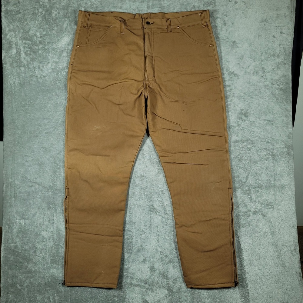 Vintage 70s Key Pants Men 42x32 Brown Duck Quilt Lined Canvas Work Ankle Zip USA